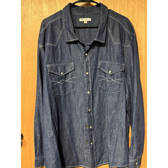 Frye And Co 4XL Long Sleeve Pearl Snap Denim Shirt - Picture 1 of 7